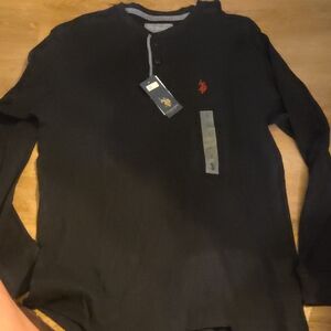 U.S. Polo Assn. Black Long-Sleeve Henley with Red Logo